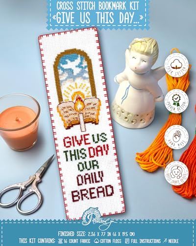 Counted Cross Stitch Bookmark Kit Give Us This Day Our Daily Bread – Christian Bible Verse Embroidery Gift – Religious DIY Craft for Prayer, Faith, and Scripture Lovers - color: Give Us This Day Our Daily Bread