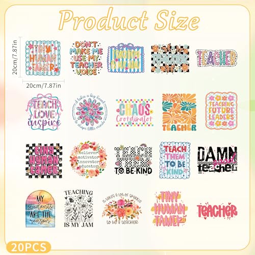 20 Sheets Teacher Iron on Transfers for T-Shirts - color: Teacher