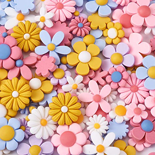 Beadthoven 240pcs Opaque Resin Flower Cabochons Assorted Colors No Hole Flatback Sunflower Bead Charms Embellishment Supplies for Gluing DIY Jewelry Earrings Rings - color: 0Daisy-Assorted#14.5~25mm