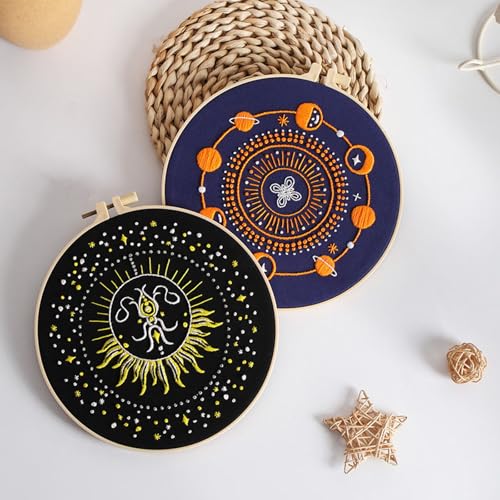 GLTAYLMY 3 Set Tarot Embroidery Starter kit with Patterns and Instructions, DIY Adult Beginner Cross Stitch Kits, Including 1 Plastic Embroidery Rings,Colored Threads and Needles - color: Tarot