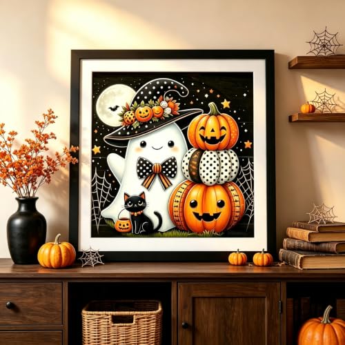 Cute Ghost Pumpkin Diamond Painting Kits for Adults, Halloween Diamond Art - color: KM1295-1