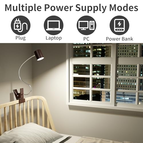 Dott Arts Desk Lamp,USB Clip On Light with 3 Color Modes,LED Reading Lamp - color: Brown