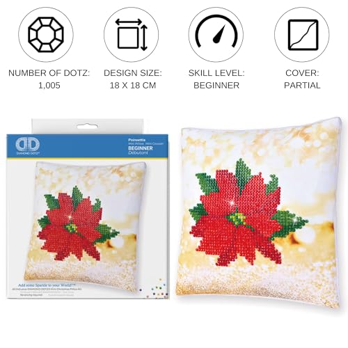 DIAMOND DOTZ Poinsettia Pillow Christmas Diamond Painting Kit for Adults - color: Pointsettia