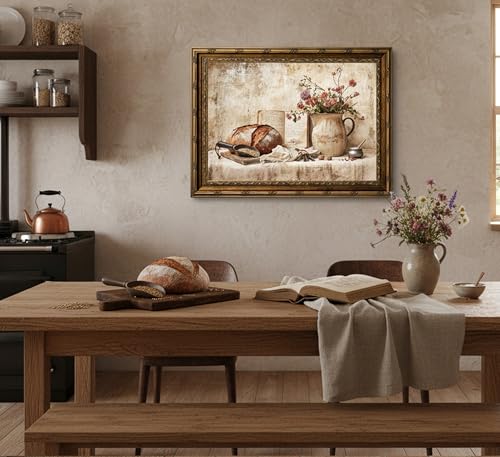 Gold Framed Vintage Kitchen Canvas Wall Art Farmhouse Rustic Cottage Sourdough Bread Still Life Paintings Pictures Wall Decor Posters Prints Artwork for Office Gallery Home Decoration - color: Bread, size: 11"L x 9"W