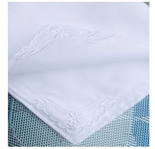 MileyMarla Ladies Embroidery Cotton White Handkerchiefs Lace Wedding Hankies - color: B-6pcs