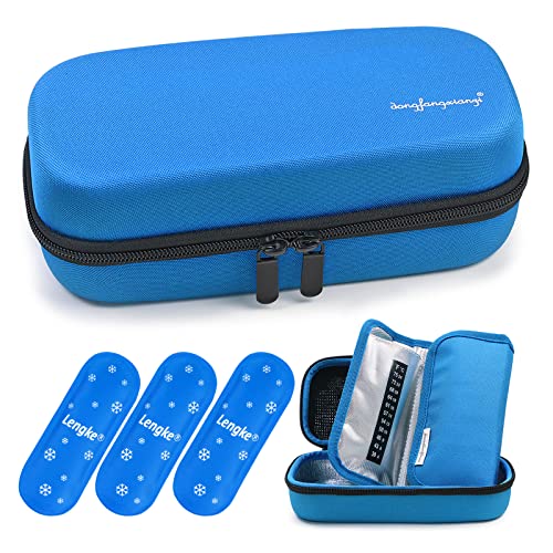 YOUSHARES Insulin Cooler Travel Case - EVA Protective Diabetic Medication Cooling Bag, Refrigerated Insulated Storage Kit for Insulin Pen and Diabetes Supplies with 3 TSA Approved Ice Packs - color: Y2_EVA blue