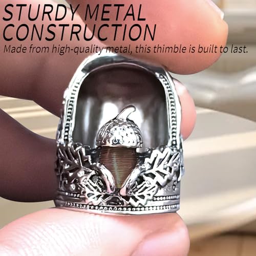 2-Pieces Open Nail Acorn Thimble - Metal Sewing Thimble for Needlework, Thumb Protector Quilting Supplies, for Embroidery, Cross Stitch, DIY Crafts (Silver Thimble -B)(Medium)