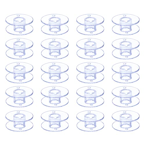 Hekisn Sewing Machine and Embroidery Bobbins, SA156 Bobbins for Brother, Class 15 Transparent Sewing Bobbins (20 Pack)