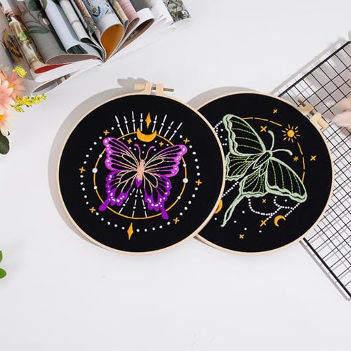 Louise Maelys 3 Sets Tarot Embroidery Kits for Beginners,Cross Stitch Kit for Adults,Crewel Starters Needlepoint with Moon, Butterfly, Bee and Moth Pattern and Tool - color: Tarot