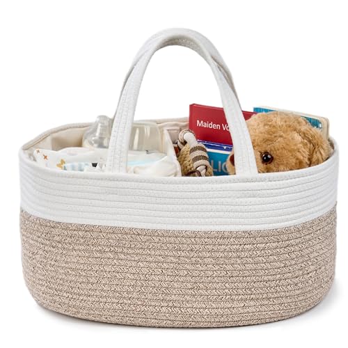 Diaper Caddy Organizer, Gift Basket for Baby Shower, Newborn Essentials - color: White&Beige Brown, size: XL