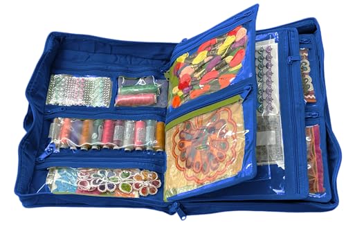Yazzii Quilter’s Project Bag with 19 Pockets - Portable Storage Tote Bag Organizer -Storage Organizer for Quilting, Patchwork, Embroidery, Needlework, Papercraft - Royal Blue - color: Royal Blue