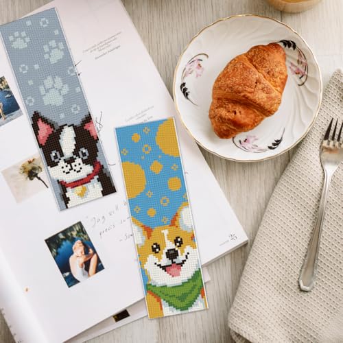 INFUNLY 6PCS Dogs Cats Cross Stitch Bookmark Kit for Beginners 8.66"×3.15" Animals Stamped Embroidery Bookmark Kit Pet Needlepoint Bookmark Kit with Instruction for Book Lovers Reader Writers - style: Dogs Cats