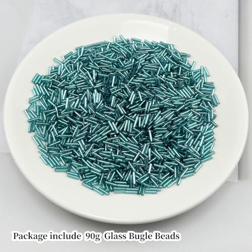 90g Glass Bugle Beads 7x2mm Embroidery Tube Glass Spacer Bulk Small Craft Long Beads for Necklaces Bracelets Earrings DIY Jewelry Making(Lake Blue) - color: Lake Blue