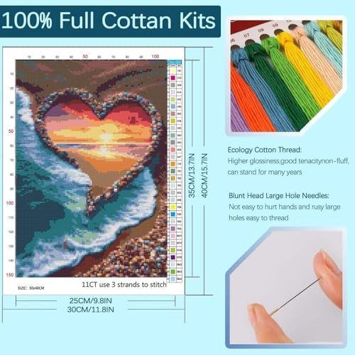 niurenmaoyi Stamped Cross Stitch Kits for Beginners,Counted Embroidery Craft Kits for Adults,Needlepoint Kits for Adults,Sunset Beach Wall Art 11.8X15.8In - color: Cross Stitch Kits0111-01