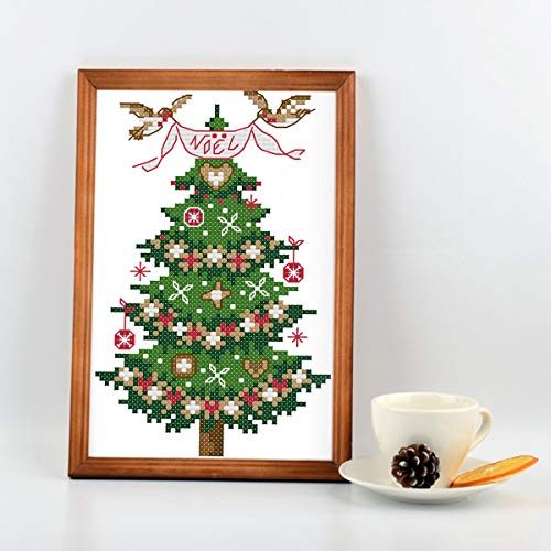 ITSTITCH Printed Cross Stitch Kits 11CT 7X10 inch Holiday Gift DIY Embroidery Beginners Kits Easy Patterns Embroidery for Adults Crafts DMC Stamped Cross-Stitch Supplies Needlework Christmas Tree - color: Stamped 3.6×5.7 inch