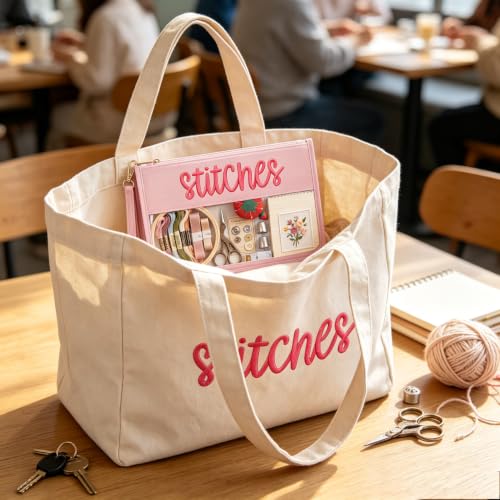 RF REENFAYA Clear Zipper Project Pouch for Needlepoint & Embroidery - color: Baby Pink/ Baby Blue