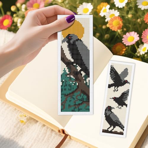 INFUNLY 6 Set Halloween Cross Stitch Bookmark Kit Black Crow DIY Embroidery Bookmarks for Readers 22x8cm/8.67x3.14 Handmade Cross Stitch Bookmarks with Thread Kit Gifts for Book Lovers Adults - style: Halloween
