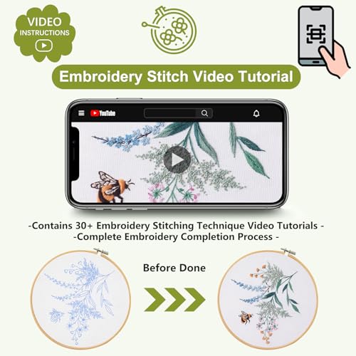 Santune 4 Pack Embroidery Kit for Beginners,Needlepoint Cross Stitch Kits for Adults,Needle Point Sets with Bee Flower Pattern Stitch Video Tutorial - color: Bee & Flower Patterns