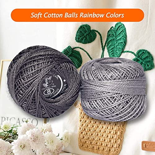 Colored BIRDCrochet Thread, Size 8 Crochet Yarn，2 Ply Cotton Yarn, 10 Balls (Grey Series) - color: Grey Series