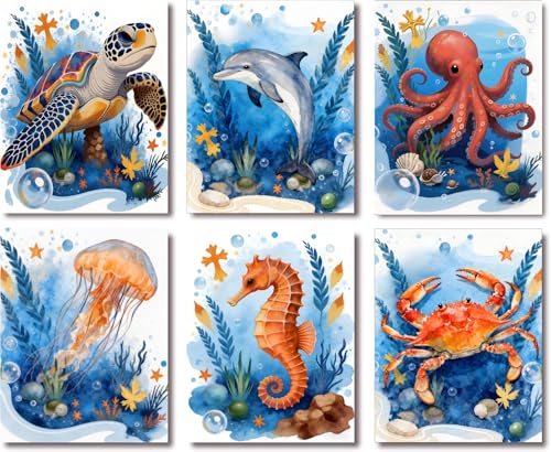 KYOQFVN 6 Pack Stamped Cross Stitch Kit for Adults - Ocean Cross Stitch Kits for Beginners, 11CT Animal Cross-Stitch Kit for Home wall Decor 12×16 Inch（6 Pack - color: SZXHY01-06