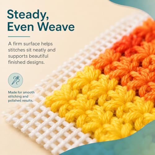 13 Mesh Needlepoint Canvas,18" x 14" Premium White Cotton Blank Embroidery Fabric, Rolled in Protective Cardboard Box with Bonus Artist Tape for Easy Stitching