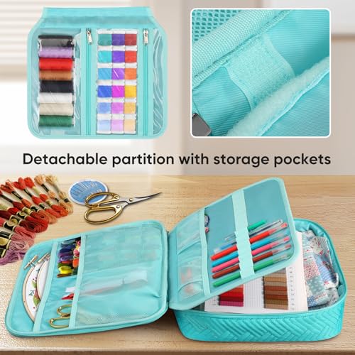 FINPAC Embroidery Bag, Cross Stitch Storage, Square Quilted Tote Organizer - color: Teal