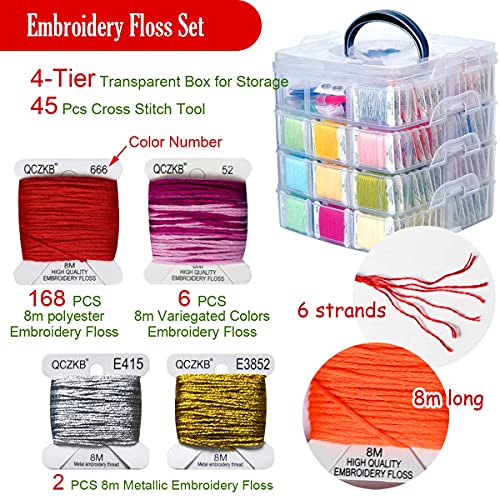 176 PCS Embroidery Floss Set, Complete Set of Tools kit, 4-Tier Organizer Storage Box - size: 4-Tier box