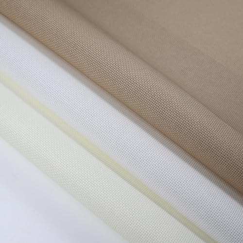 KCS 3 pc of 15" x 18" Counted Cross Stitch Cotton Aida Cloth Needlework Fabric (White+Antique White+Khaki, 16CT) - color: White+antique White+khaki, size: 16CT