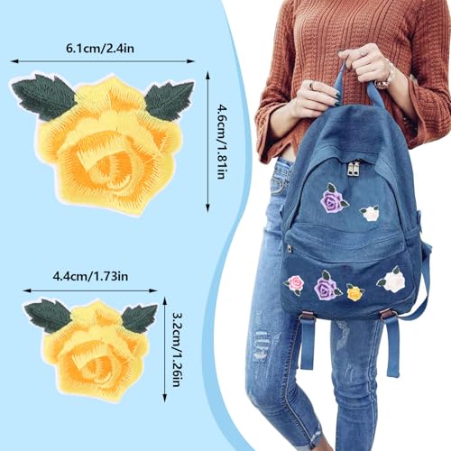 24Pcs Embroidered Patches, Flower Sew on/Iron on Patch Applique Repair Patches for Clothes, Jackets, Jeans, Backpacks - color: 24PCS Rose Flower Set