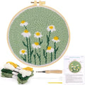 KESTAR Punch Needle Embroidery Starter Kits, Daisy Flower Punch Needle Kits for Adults Beginner, Needle Punch Kit Tool with Instruction Threader Fabric Yarns and Hoop - color: Green Daisy