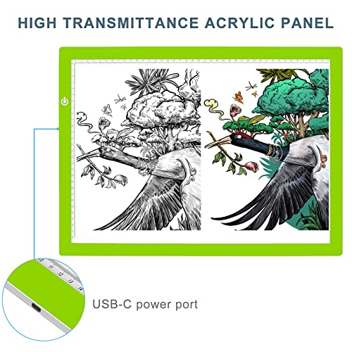 A3 Copy Light Board Tracing Box, Ultra-Thin Adjustable Drawing Tablet USB Power Artcraft LED Tracer Light Pad for Diamond Art Painting Accessories, Sketching, Animation, Quilting, Stenciling (Green) - color: GREEN, size: 11.7 x 16.5 inches