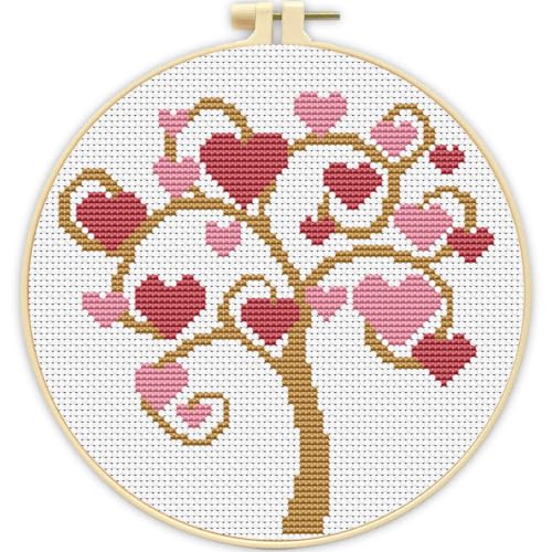 TCDZMYGS Stamped Cross Stitch Kits for Beginners-Tree of Love,with Hoop - color: Love Tree-2603