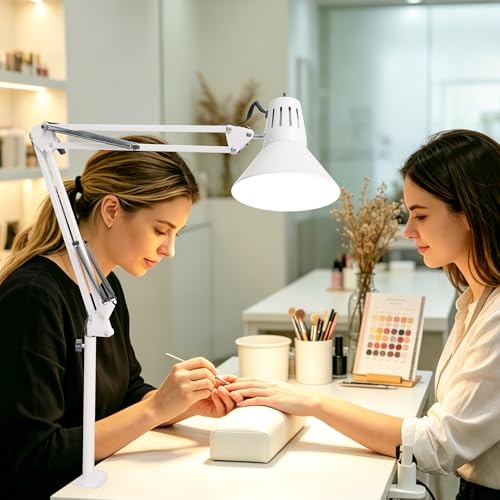 White Desk Lamp with Clamp, Extra-Tall Adjustable Metal Swing Arm, 3000K - color: White, size: 3000K Warm Light-Extra Long Swing Arm