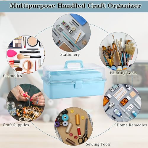 Tackle Box, 16-Inch Extra Large Art Storage Box with 3-Layer Folding Trays - color: Blue