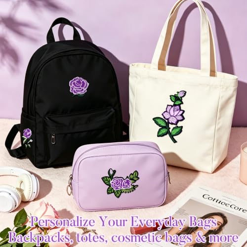 25PCS Purple Rose Iron on Patches, Embroidered Flower Applique Patches - color: purple