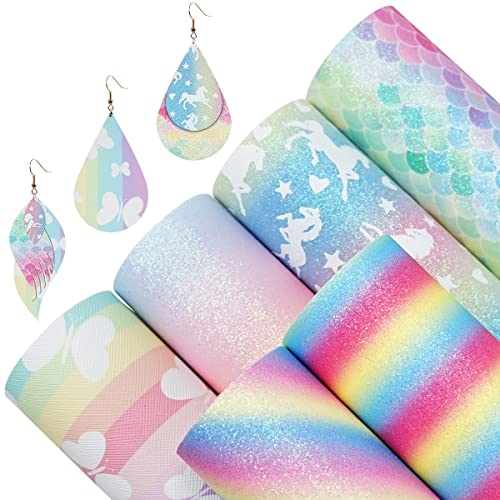 Litchi 6 Pack 8x12 Inch Faux Leather Sheets for Bow Earring, Easy to Cut Vinyl Fabric for Cricut, Durable Fade Resistant Leatherette Without Smell, Rainbow - color: Rainbow
