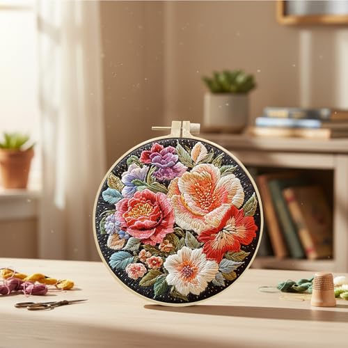 ARTopet 2Pcs Embroidery Kit for Beginners Cross Stitch Kits Needlepoint Set Colorful Flowers Patterns Embroidery Thread Kit for Craft Lover Hand Stitch with Hoop Threads Fabric-02 - color: 2Pcs-02