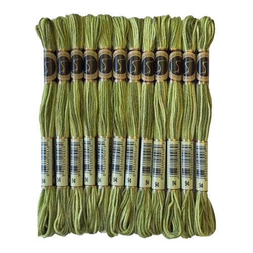 Magical Color Variegated Cross Stitch Thread Color Variations Embroidery Floss Pack, 8.7-Yard, Khaki Green, Pack of 12 Skeins