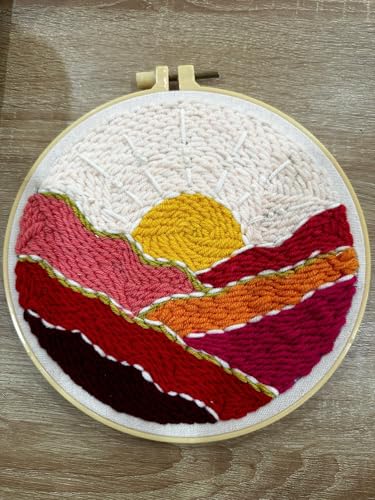 CELCRAFTIQUE Punch Needle Kits for Adults Beginner, Tool with Punch Needle Fabric, Hoops, Yarns and Sewing Needles (Sunset Valley) - color: Sunset Valley