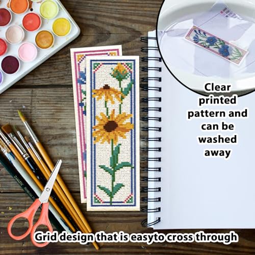 ORIGACH 6 Set Wildflower Floral Cross Stitch Bookmark Kit for Beginner - style: Sunflowers Tulip