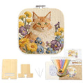 GOLDEN SMILE Maine Coon Embroidery Kit (8" Square Bamboo Hoop & 5"x7" Display Stand) – Pre-Printed Washable Floral Cat Pattern on Beige Fabric, 3 Needles, Ample Thread & Video Tutorials for Beginners
