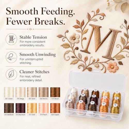 Simthread 15-Color Polyester Machine Embroidery Thread Set, Brown Series - color: 15C-Brown-Box