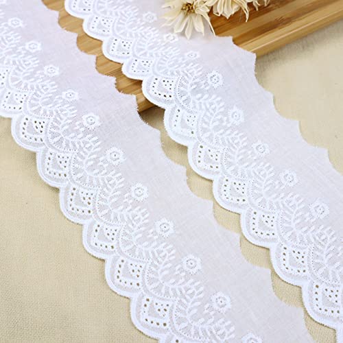 White Cotton Lace Trim Eyelet Lace Ribbon Scalloped Embroidery Lace Trim for Dress, Pillow, Dolls/Pets Clothes (7 Yards x 2.7 Inch) - color: White 2.7inch