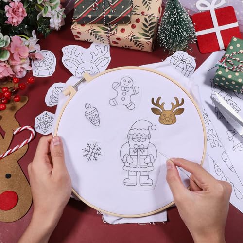 GLOBLELAND 4 Sheets Christmas Santa Water Soluble Embroidery Pattern - color: Christmas Santa
