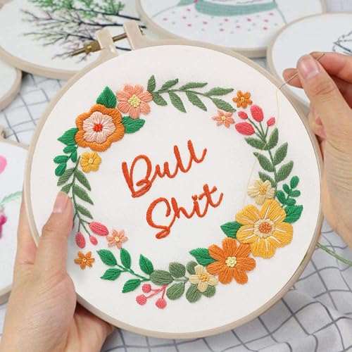 Louise Maelys Funny Flower Wreath Embroidery Kit for Beginners, DIY Craft - color: Pattern 22