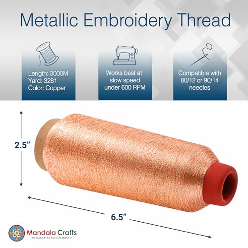 Mandala Crafts Metallic Copper Embroidery Floss for Sewing, 3281 Yard Spool - color: Copper, size: 3000M 3281 Yard