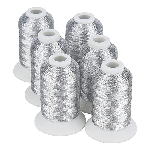 Simthread 6 Silver Metallic Embroidery Machine Thread 500M(550Y) for Embroidery and Decorative Sewing - color: 6 Silver