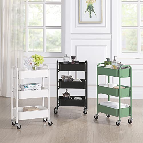SunnyPoint 3-Tier Delicate Compact Rolling Metal Storage Organizer - Mobile Utility Cart Kitchen/Under Desk Cart with Caster Wheels - Turq (15.35" X 10.24" X 26.8"H) - color: Turq