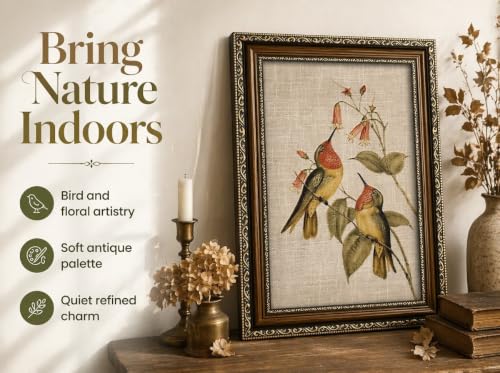 PZBPIUY Hummingbird Floral Framed Wall Art, Vintage Bird Flower Prints - color: Hummingbird, size: 16"L x 12"W