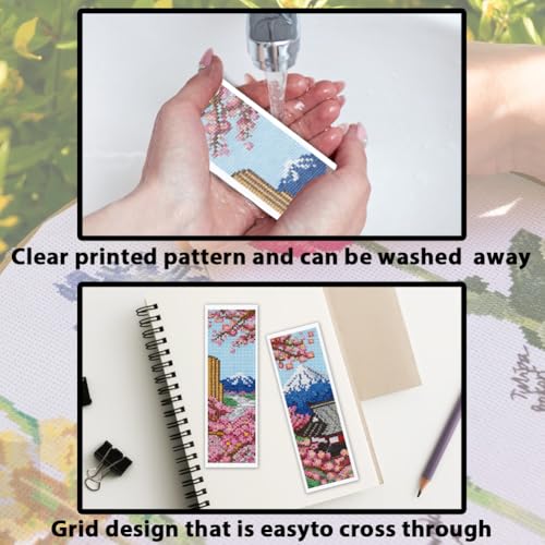 ACRNIGHEET 6PCS Stamped Cross Stitch Bookmark Kit for Beginners Japanese - style: Landscape Patterns 5